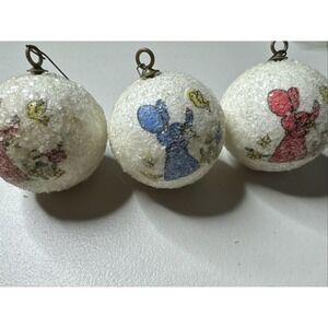3 Plastic Vintage 2" Christmas Balls Glitter Girl With Bonnet